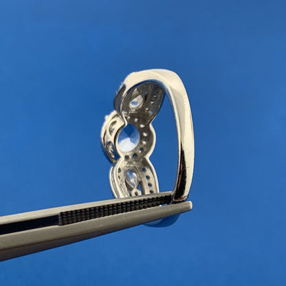 925 Sterling Silver Blue Spinel White Cubic Zirconia Halo Cocktail Ring