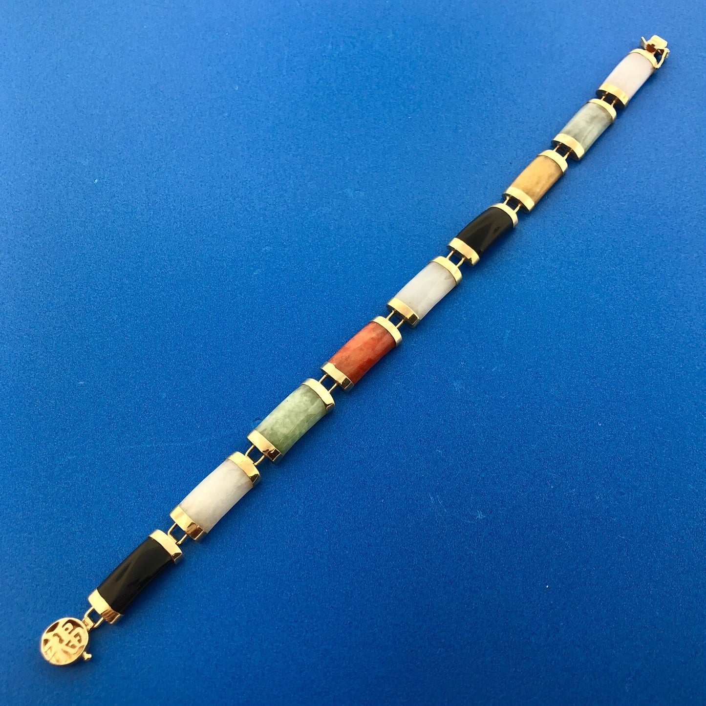 Gorgeous 14k Yellow Gold Elongated Cabochon Multi-Stone 7" Panel Link Bracelet