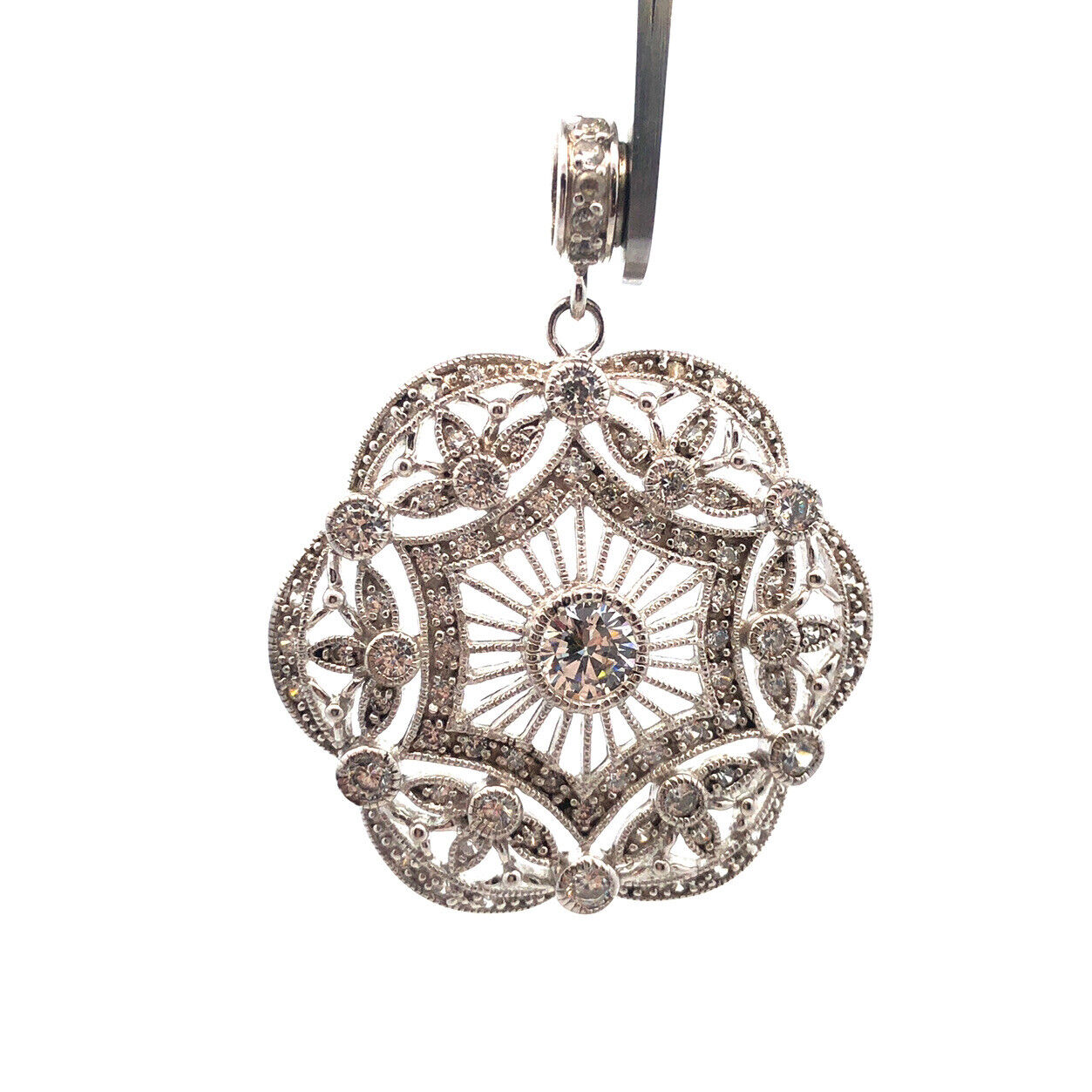 Joseph Esposito ESPO 925 Sterling Silver CZ Lacey Filigree Diamonique Pendant