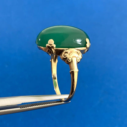 Designer Oval Green Tourmaline 10K Yellow Gold Statement Cocktail Ring