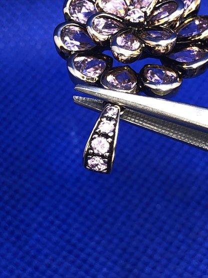 Designer Vermeil Sterling Silver Purple Cubic Zirconia Flower Statement Pendant