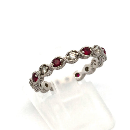 Designer 925 Silver Red White Cubic Zirconia Anniversary Stackable Eternity Band