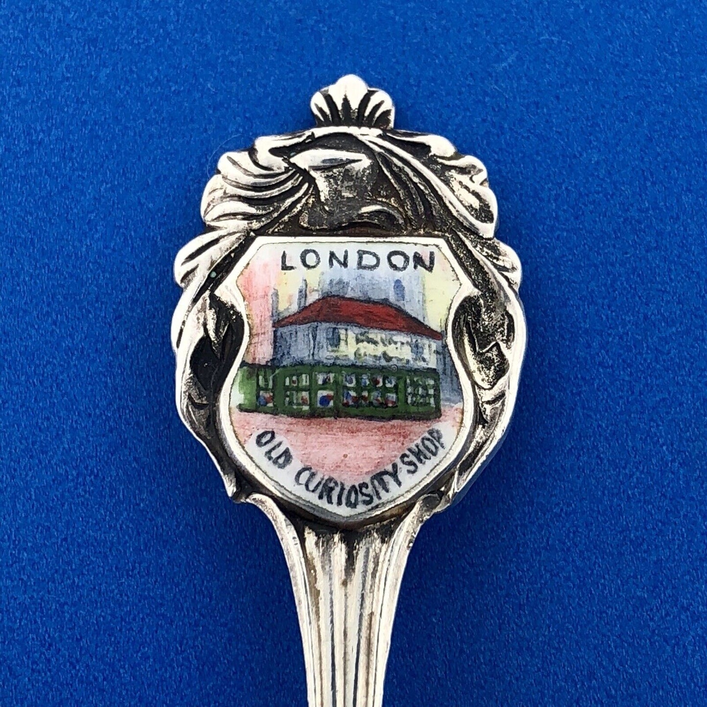 Collins & Cook Sterling Silver Enamel London Old Curiosity Shop Souvenir Spoon