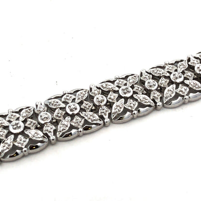 Designer R 925 Sterling Silver Diamond Open Work Textured Statement Bracelet