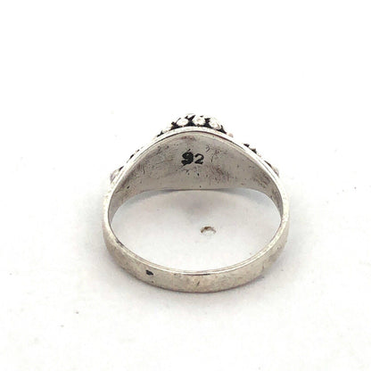 925 Sterling Silver Vintage Oval Orange Carnelian Textured Ring