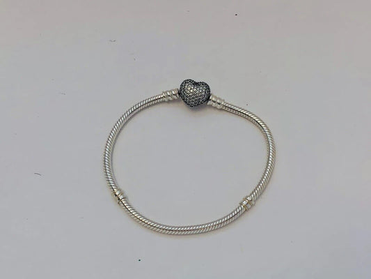 Authentic Pandora 925 Sterling Silver Pave Heart Clasp Charm Bracelet 590727CZ