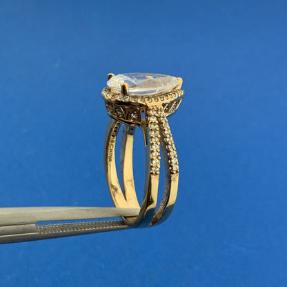Designer Sterling Silver Vermeil Pear Cubic Zirconia Solitaire w/Accents Ring