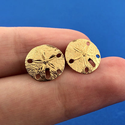 Sterling Silver Vermeil 925 Sand Dollar Sea Ocean Paradise Stud Earrings