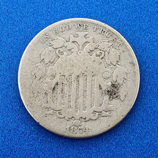 1874 P Shield Nickel Variety 2 Scarce Rare Better Key Philadelphia Mint Coin