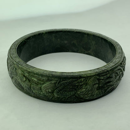 Vintage Carved Burmese Jade Dueling Dragon Fire Bird Statement Bracelet