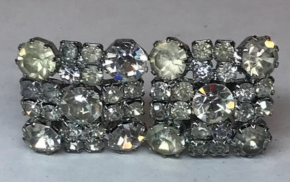 Vintage Signed Weiss Paste Rhinestone Square Shaped Silver Tone Clip Earrings