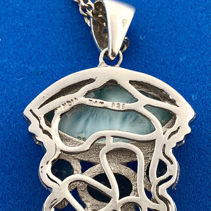 Designer Sterling Silver 925 Blue Agate Peridot Moonstone Drop Pendant Necklace