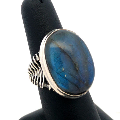Designer YS India 925 Sterling Silver Oval Labradorite Wire Wrap Statement Ring