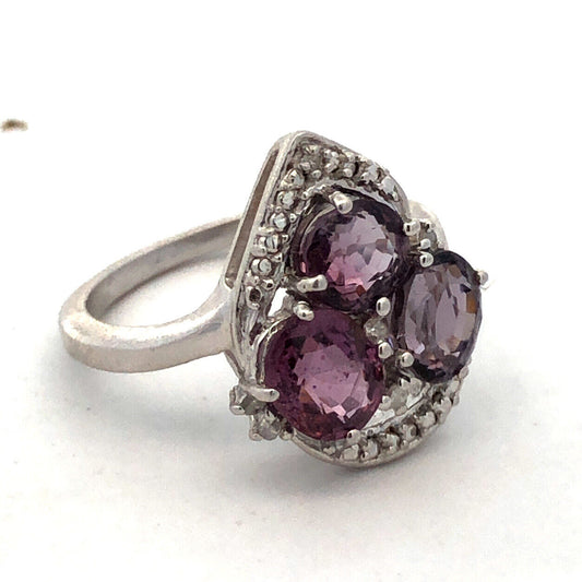 Designer TGGC 925 Sterling Silver Oval Purple Topaz Diamond Cluster Ring