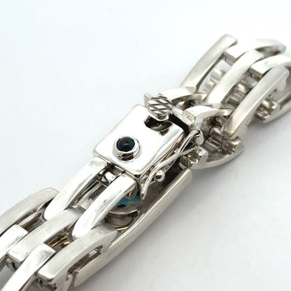Unisex 18K Yellow Gold Sterling Silver Blue Topaz Diamond Modernist Bracelet