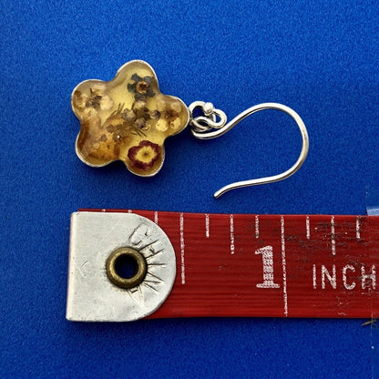 Designer ATI Mexico Sterling Silver 925 Amber Fossil Floral Drop Earrings