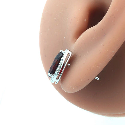 Designer 14K White Gold Pear Garnet Diamond Halo Statement Stud Earrings