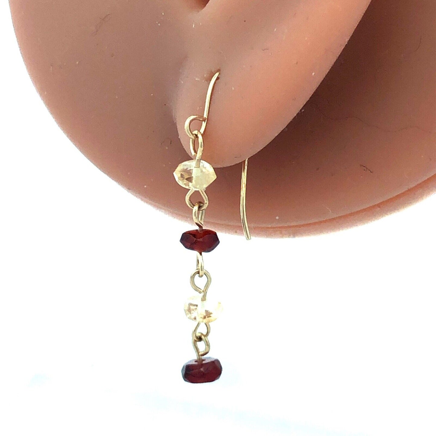 Designer ZZ 14K Yellow Gold White Purple Amethyst Beaded Chain Dangle Earrings