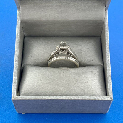 Designer Zales 10k White Gold 1KS Baguette Diamond Wedding Band Set Ring Size 7