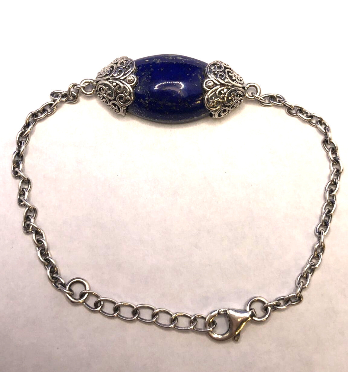 Designer TGGC 925 Sterling Silver Oval Lapis Lazuli Chain Bracelet