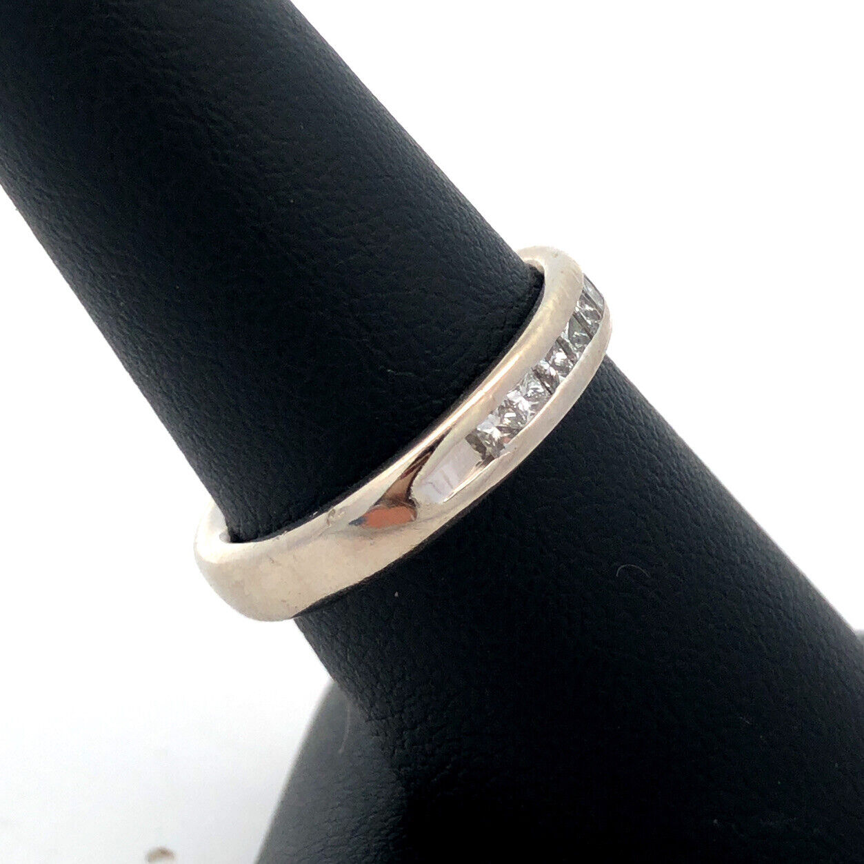 Designer Art Carved 14K White Gold Princess Diamond Channel Wedding Band Ring