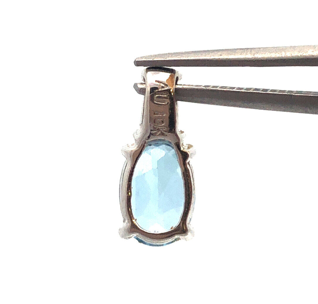 10K White Gold Oval Swiss Blue Topaz White Amethyst October Anniversary Pendant