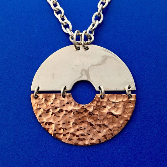Vintage MWS Mexico Sterling Silver Two Tone Disc Modernist Statement Necklace