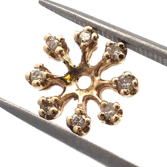 14K Yellow Gold Round Diamond Snowflake Starburst Stud Earring Jackets