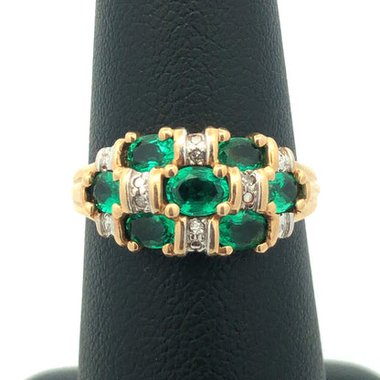 Designer 14K Yellow Gold Oval Emerald Diamond Accented Dome Cocktail Ring