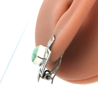 Native American 925 Sterling Silver Green Turquoise Concho Cross Clip On Earring