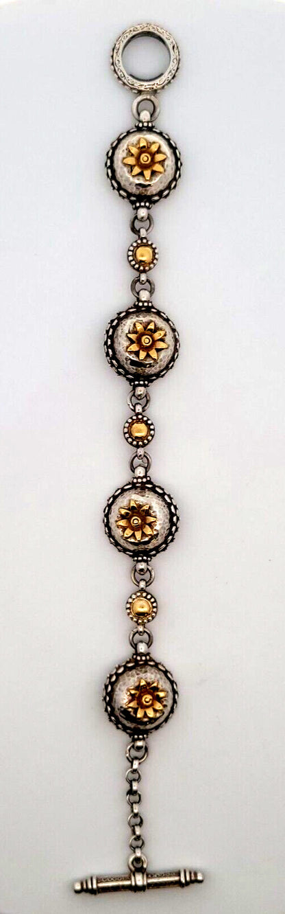 Konstantino 925 Sterling Silver 18K Yellow Gold Floral Station Chain Bracelet
