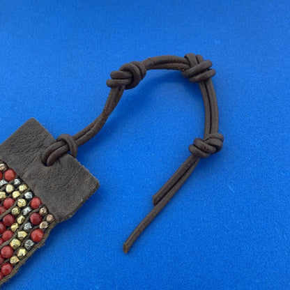 Chan Luu Sterling Silver Leather Coral Pyrite Seed Bead Patterned Wrap Bracelet