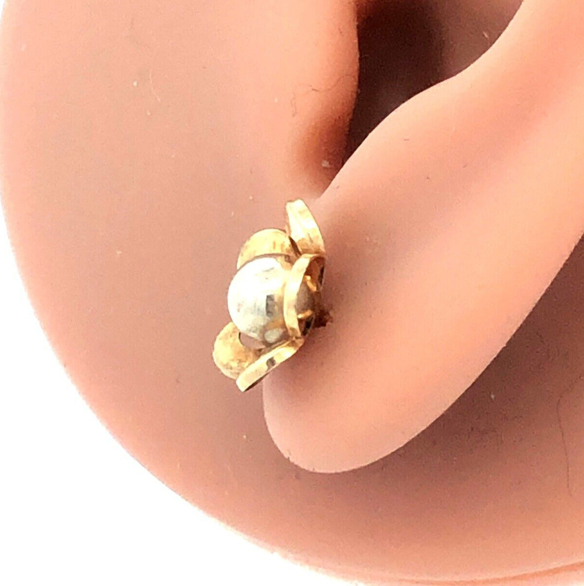Designer Milor Spain 14K Yellow White Gold Two Tone Flower Stud Earrings