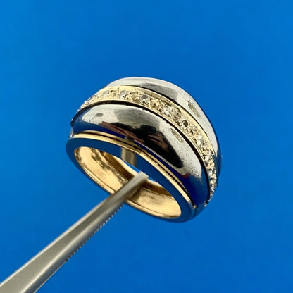 14K Yellow Gold Diamond Hematite Modernist Dome Statement Cocktail Ring