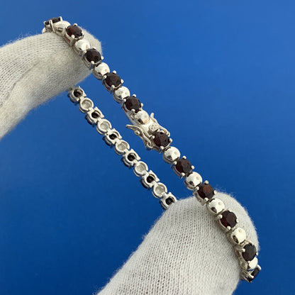 Designer HAN 925 Sterling Silver Garnet January Anniversary Tennis Bracelet
