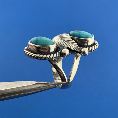 Designer J Lee Sterling Silver 925 Blue Turquoise Floral Finger Ring Size 4