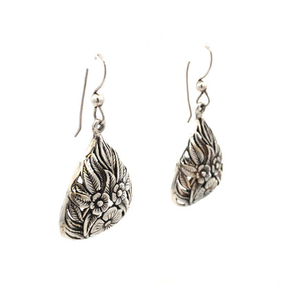 Artisan J Laine Sterling Silver Floral Teardrop Drop Dangle Statement Earrings