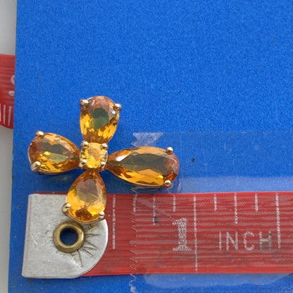 Designer Sterling Silver Vermeil Orange Cubic Zirconia Statement Cross Pendant