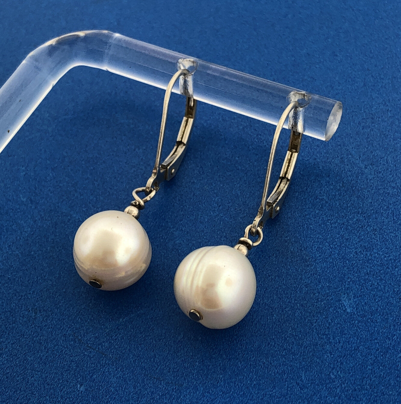 Lovely Sterling Silver White Pearl Bridal June Anniversary Drop Dangle Earrings