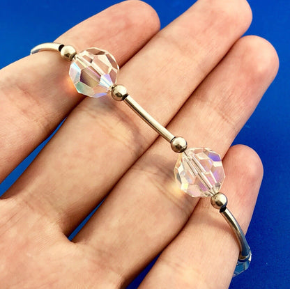 Stunning 925 Sterling Silver Aurora Borealis Cyrstal Bead Bracelet Necklace Set