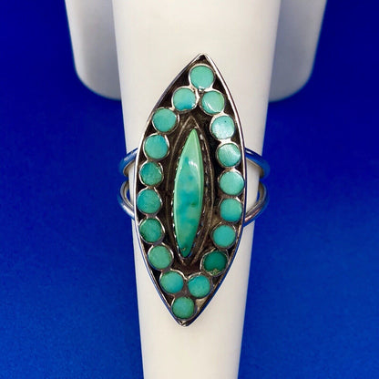 Vintage Native American 925 Sterling Silver Turquoise Statement Finger Ring