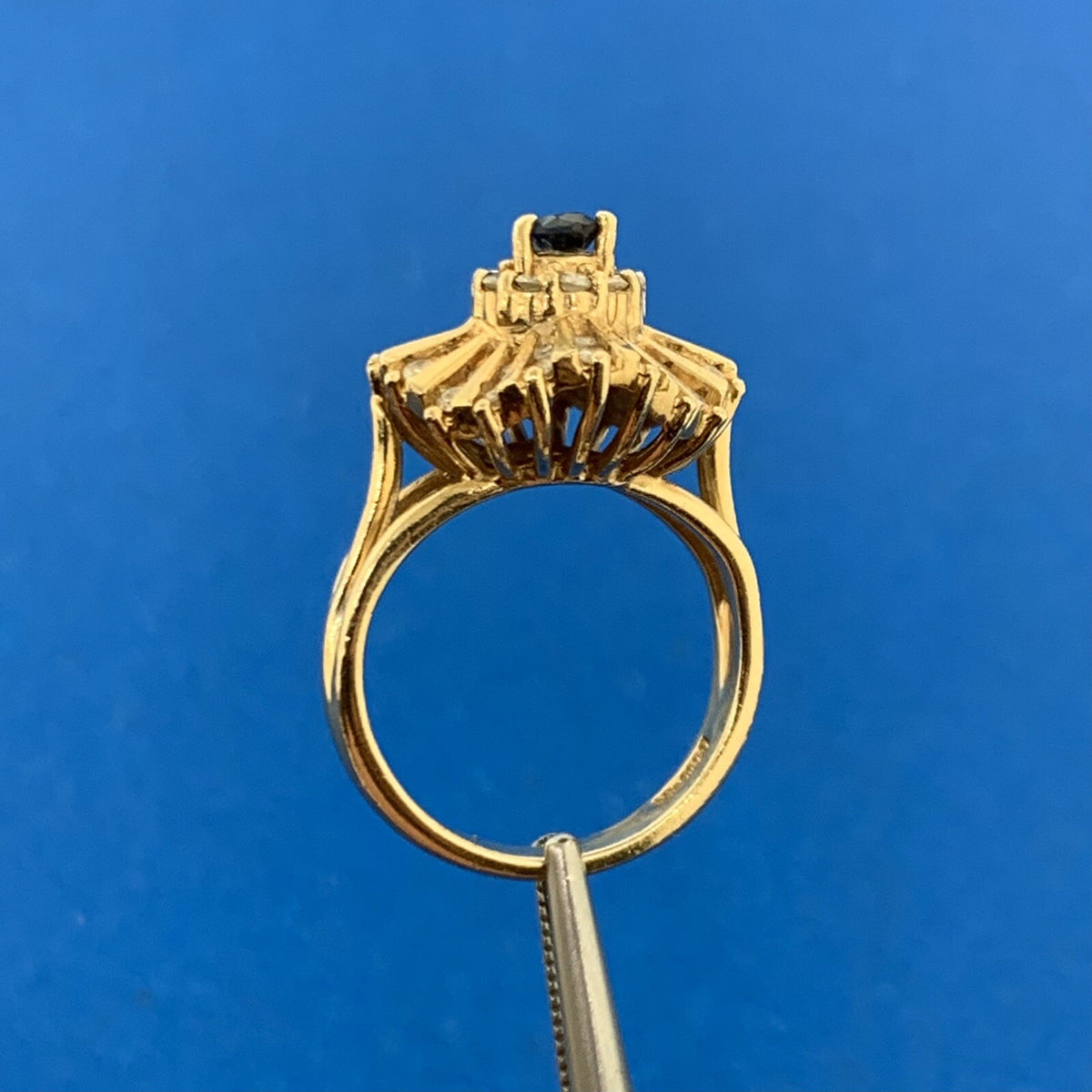 Designer 14K Yellow Gold Sapphire Diamond Cluster Statement Cocktail Ring