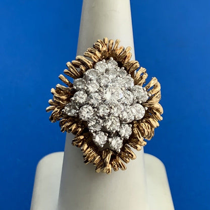 Vintage 14K Yellow Gold Diamond Waterfall Cluster Statement Cocktail Ring