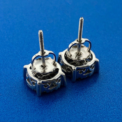 Classic 14K White Gold Princess Round Diamond Circle Cluster Stud Earrings