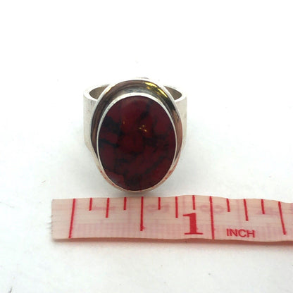 Designer ATI Mexico Sterling Silver Brecciated Jasper Cabochon Statement Ring