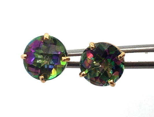 14K Yellow Gold Oval Mystic Topaz Power Protection Stud Earrings