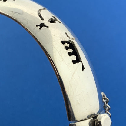 Vintage Taxco Mexico TM-143 Sterling Silver 925 Storyteller Hinged Cuff Bracelet