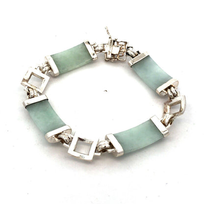 Designer G&K 925 Sterling Silver Light Green Jade Chinese Modernist Bracelet