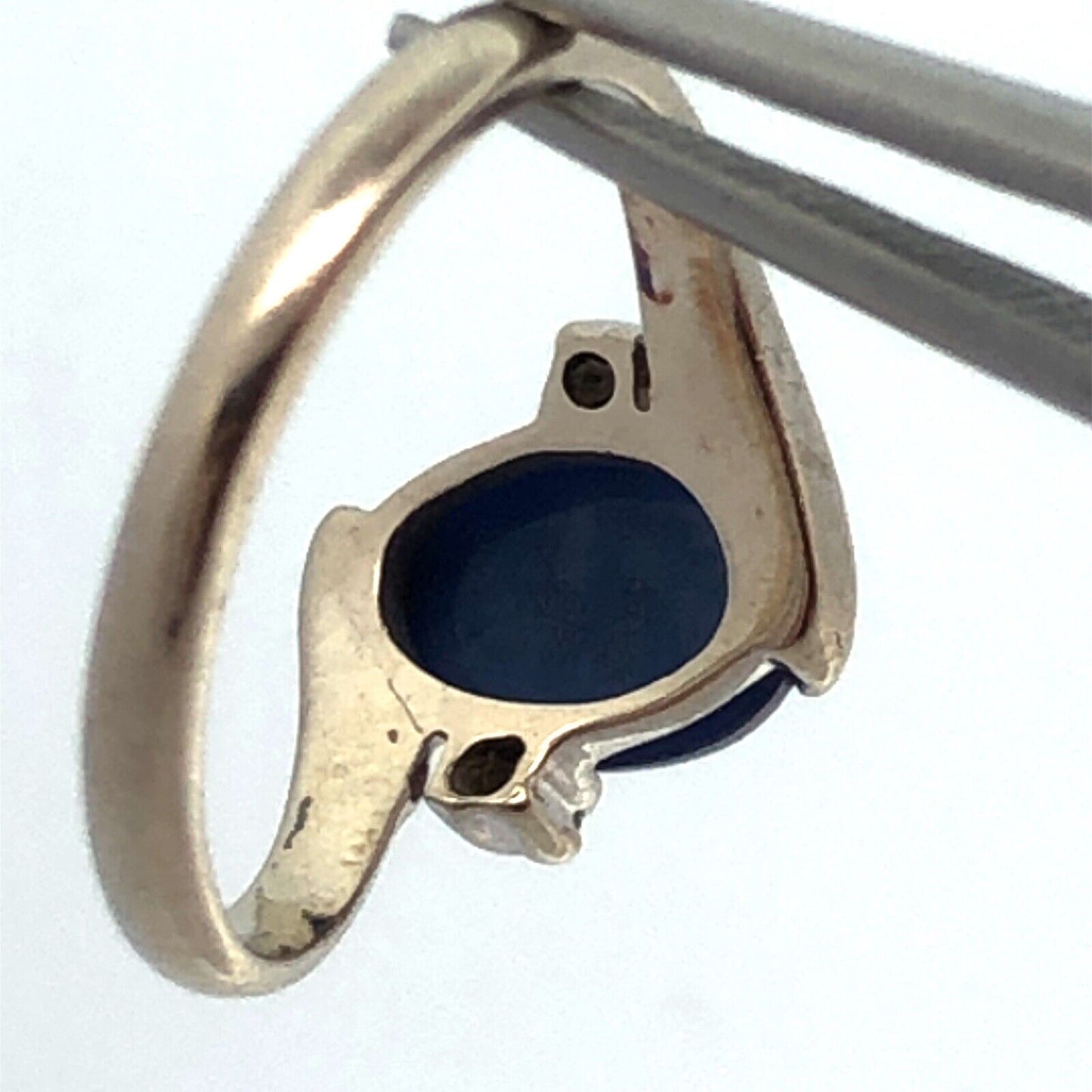 Designer 14K White Gold Oval Blue Star Sapphire Diamond Accent Bypass Ring