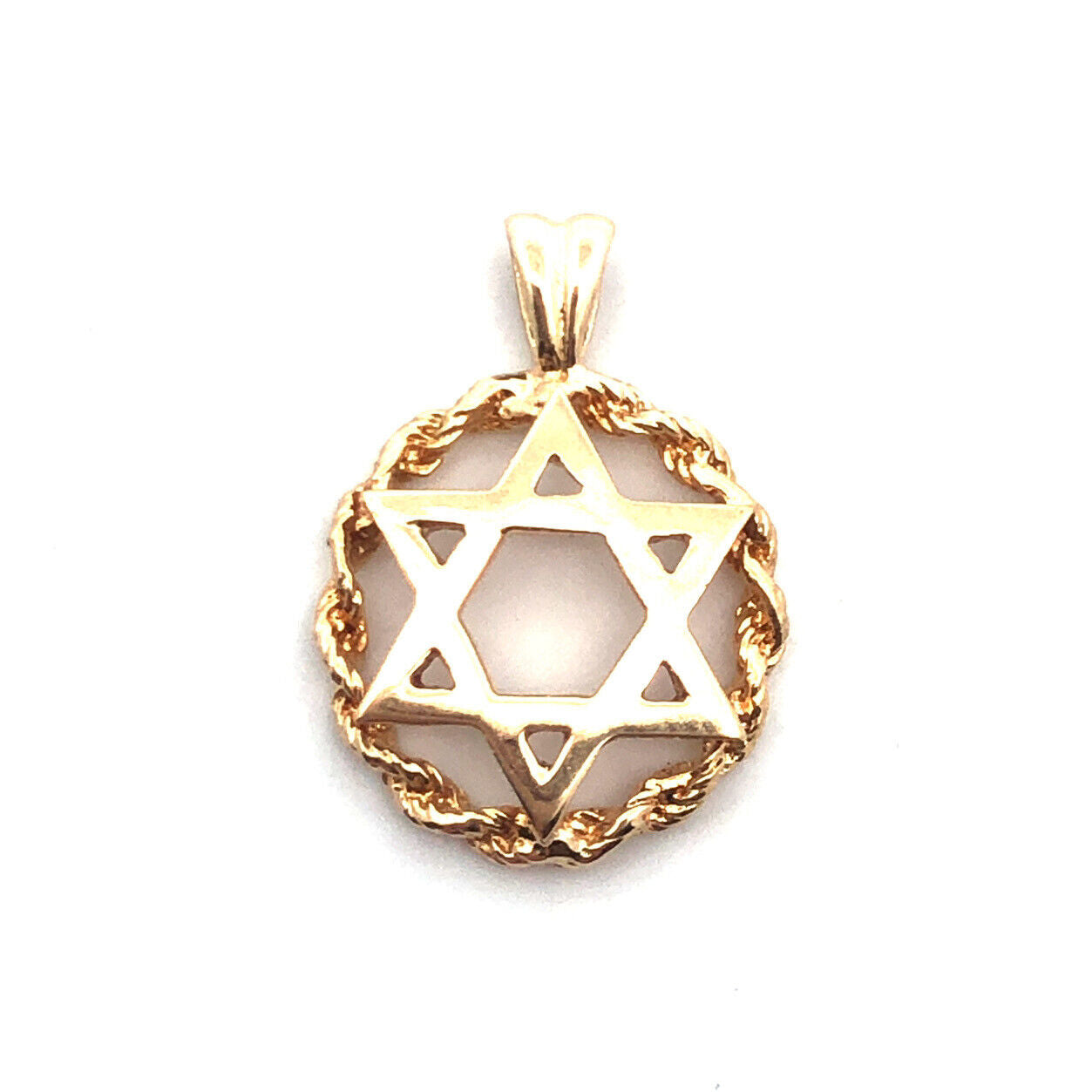 14K Yellow Gold Cutout 6-Point Star of David Round Religious Pendant